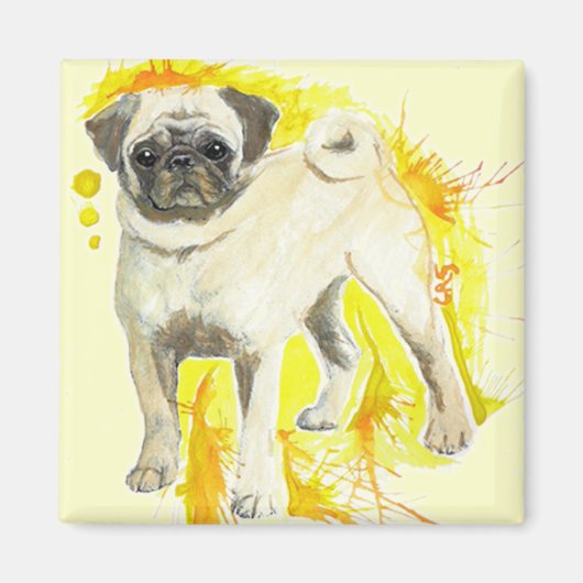 水彩画のパグアートマグネット マグネット (正面)