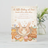 水彩画のパンが焼き上がるベーカリー ベイビーシャワー 招待状 (スタンド正面)