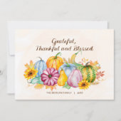 水彩画のパンプキンとヒマワリの感謝祭 シーズンカード (正面)