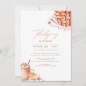 水彩画のパンプキンパイの感謝祭の食事 招待状 (正面)