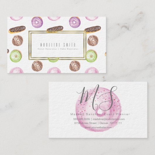 水彩画のパン屋ドーナツケーキの装飾者 名刺 (正面/裏面)