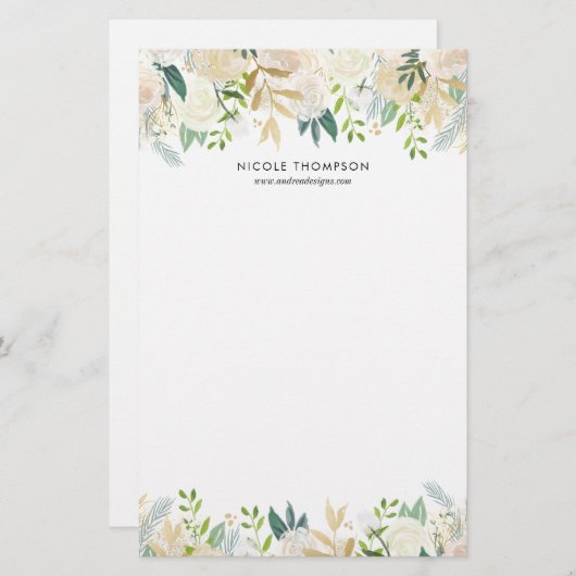 水彩画のパーソナライズな淡い色のなシャクヤクの金ゴールドのアクセント 便箋 (正面/裏面)