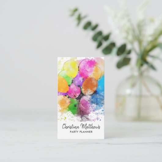 水彩画のパーティーは名刺を風船のようにふくらませます 名刺 (スタンド正面)