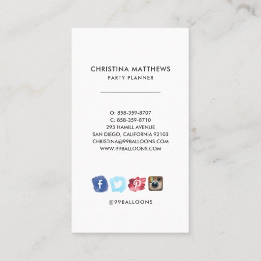 水彩画のパーティーは名刺を風船のようにふくらませます 名刺 (裏面)