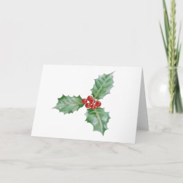 水彩画のヒイラギのメリークリスマス シーズンカード