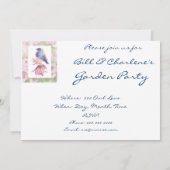 水彩画のヒスイ色の青い鳥 ブルーバード アート 招待状 (裏面)