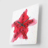 水彩画のヒトデ スクエア壁時計 (傾斜)