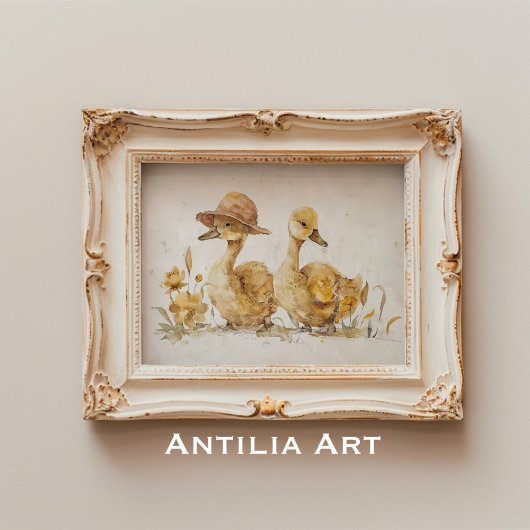 水彩画のヒナの絵 羊飼いの牧場の動物 ポスター