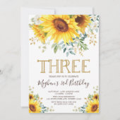 水彩画のヒマワリの第3誕生日の夏の花柄 招待状 (正面)