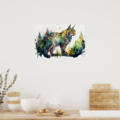 水彩画のヒョウの森 AI 自然 ポスター (キッチン)