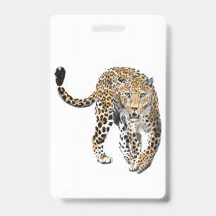 水彩画のヒョウ ジャングルキャット 描かれた動物 緑 バッジ
