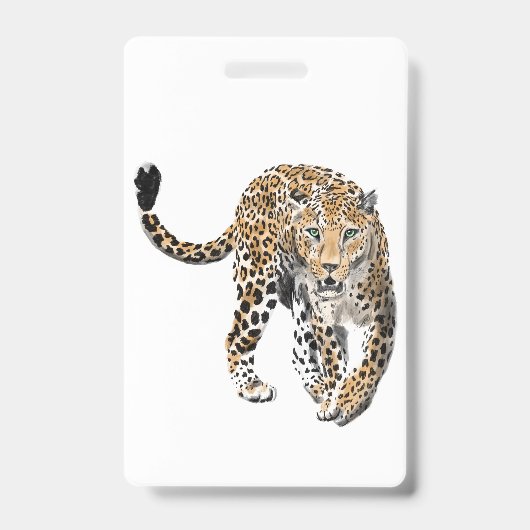 水彩画のヒョウ ジャングルキャット 描かれた動物 緑 バッジ (正面)
