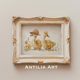 水彩画のヒヨコの絵 ファーム動物 ポスター