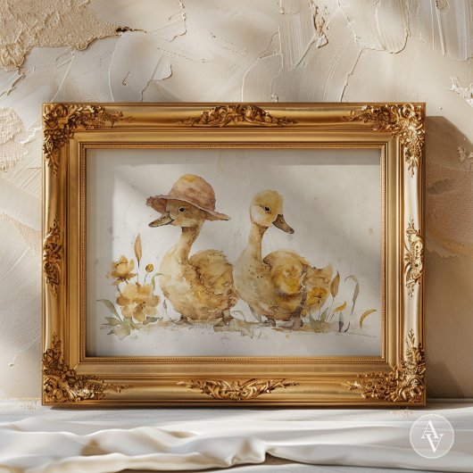 水彩画のヒヨコの絵 ファーム動物 ポスター