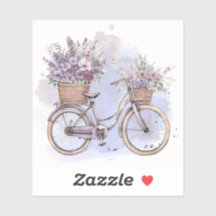 水彩画のビンテージ自転車と花