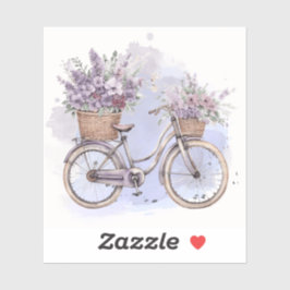水彩画のビンテージ自転車と花 シール