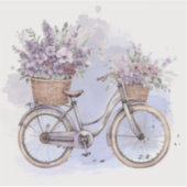 水彩画のビンテージ自転車と花 シール (正面)