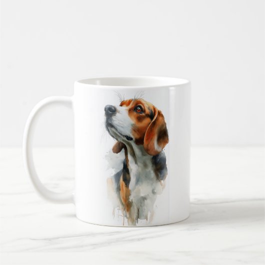 水彩画のビーグル犬の肖像画 コーヒーマグカップ (左)