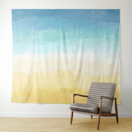 水彩画のビーチと海の風景 タペストリー