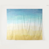 水彩画のビーチと海の風景 タペストリー (正面(横))