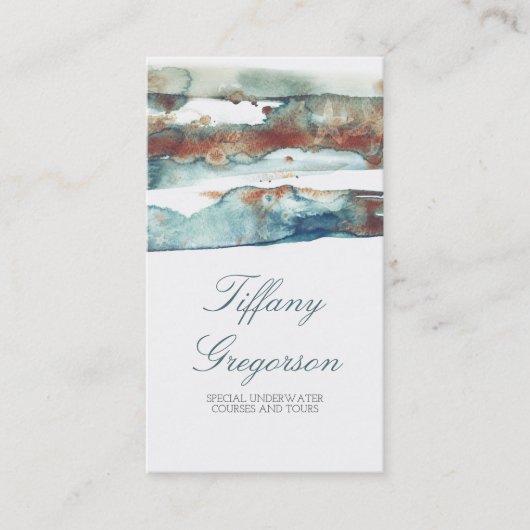 水彩画のビーチのしぶきのモダンな熱帯海 名刺 (正面)