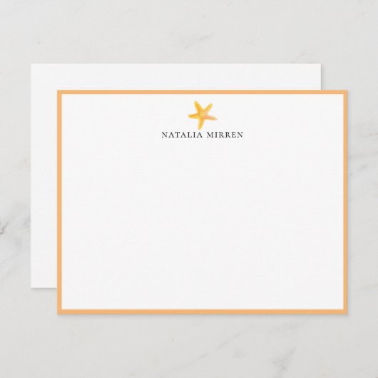 水彩画のビーチのヒトデ ノートカード (正面/裏面)