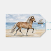 水彩画のビーチの上のFjara アイスランドの馬 ギフトタグ (正面(横))