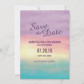 水彩画のビーチサンセットロマンス | Save the Date 招待状 (正面)