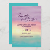 水彩画のビーチサンセットロマンス | Save the Date 招待状 (正面/裏面)
