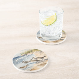 水彩画のビーチシーン シギ 海鳥 コースター