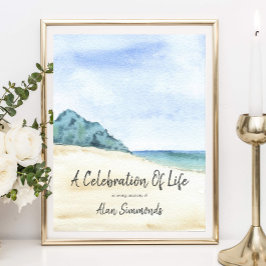 水彩画のビーチシーン　ライフセレブレーション ポスター