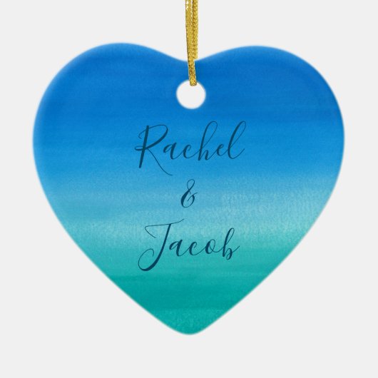 水彩画のビーチ結婚式のカップル セラミックオーナメント (正面)