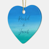 水彩画のビーチ結婚式のカップル セラミックオーナメント (左)