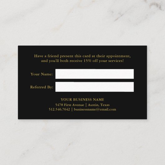 水彩画のピンクおよび金ゴールドの花の紹介|の黒 紹介カード (裏面)