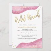 水彩画のピンクおよび金ゴールドのGeodeのブライダルのブランチ 招待状 (正面)