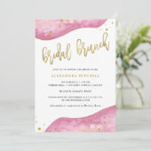 水彩画のピンクおよび金ゴールドのGeodeのブライダルのブランチ 招待状 (スタンド正面)