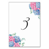 水彩画のピンクおよび青いアジサイ表3 テーブルナンバー (裏面)