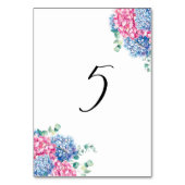 水彩画のピンクおよび青いアジサイ表5 テーブルナンバー (裏面)