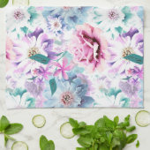 水彩画のピンクと青の花。 キッチンタオル (折り畳み)