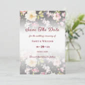 水彩画のピンクと黄色のバラ、黒いぼやけ、ウェディング セーブザデート (スタンド正面)