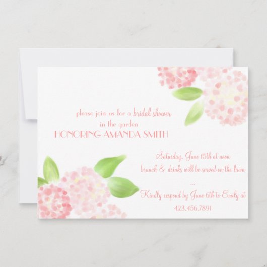 水彩画のピンクのアジサイの招待状 招待状 (正面)