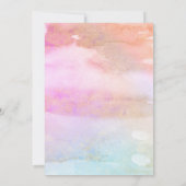 水彩画のピンクのオレンジ青い金ゴールドの女の子バルミツワー 招待状 (裏面)