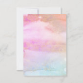 水彩画のピンクのオレンジ青い金ゴールドバルミツワーRSVP 出欠カード (裏面)