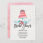 水彩画のピンクのケーキのブライダルシャワーの招待状 招待状 (正面/裏面)