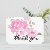 水彩画のピンクのシャクヤクの花の結婚は感謝していしています サンキューカード (スタンド正面)