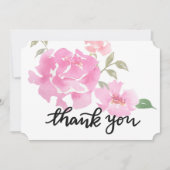水彩画のピンクのシャクヤクの花の結婚は感謝していしています サンキューカード (正面)