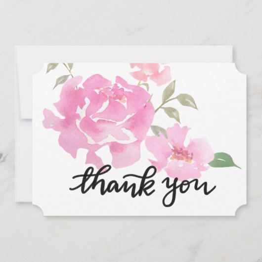 水彩画のピンクのシャクヤクの花の結婚は感謝していしています サンキューカード (正面)