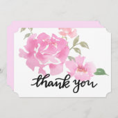 水彩画のピンクのシャクヤクの花の結婚は感謝していしています サンキューカード (正面/裏面)