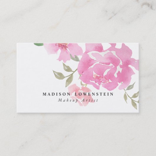 水彩画のピンクのシャクヤクの花 名刺 (正面)