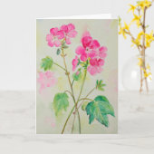 水彩画のピンクのゼラニウムの挨拶状 カード (黄色い花)